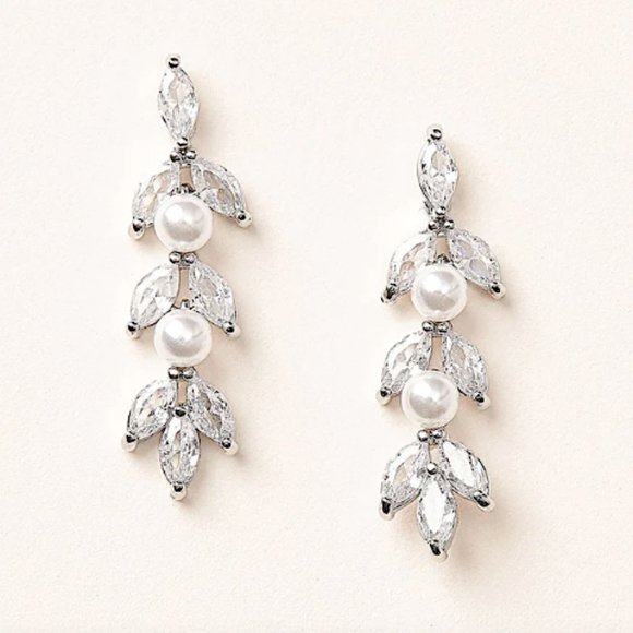 NEW~ Anthropologie BHLDN Pearl CZ Linear Dangle Earrings - Picture 7 of 12